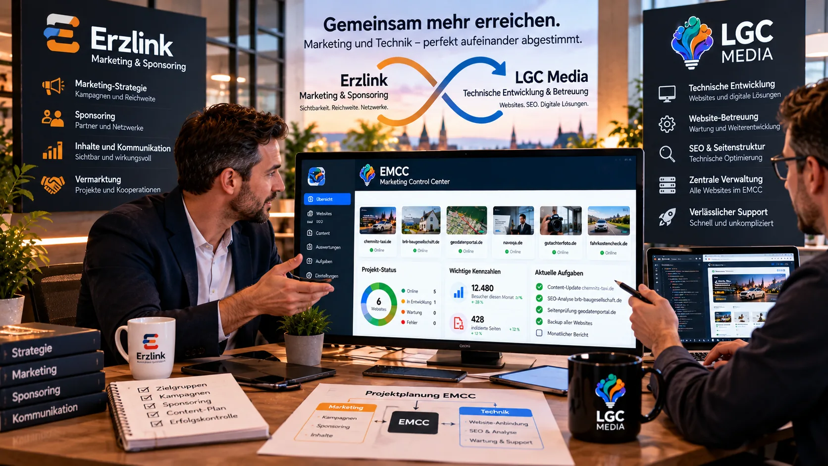 Inszenierte Zusammenarbeit von Marketingplanung und Softwareentwicklung an einem gemeinsamen Arbeitsplatz